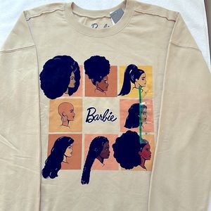 NWT Barbie Square Graphic Cropped Sweatshirt, Sz. Medium, Oatmeal Barbiecore!